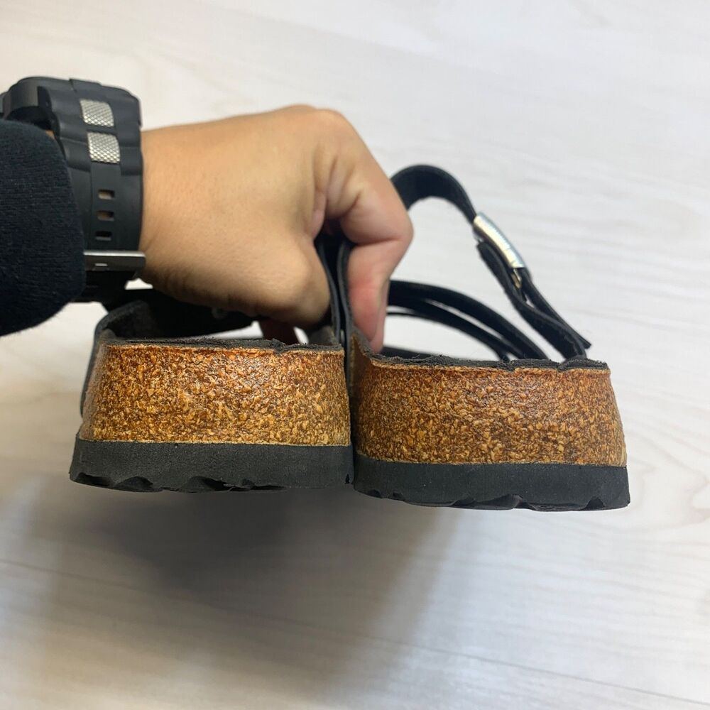 Women's 7 Birkenstock 38 Betula Burma Black Birko-Flor Sandals Strappy - Picture 4 of 12